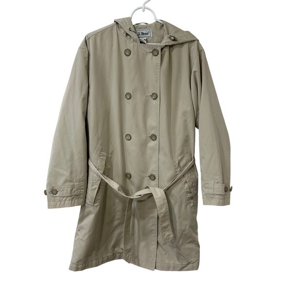 L.L. Bean Womens Sz Medium Tan Vented Button Down Belted Trench Coat Outdoors - Picture 1 of 5